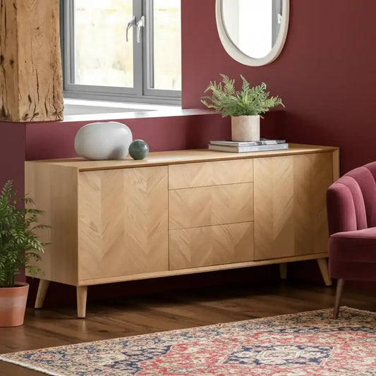 Chevron Fronted Oak 2Door 3Drawer Sideboard - The Farthing