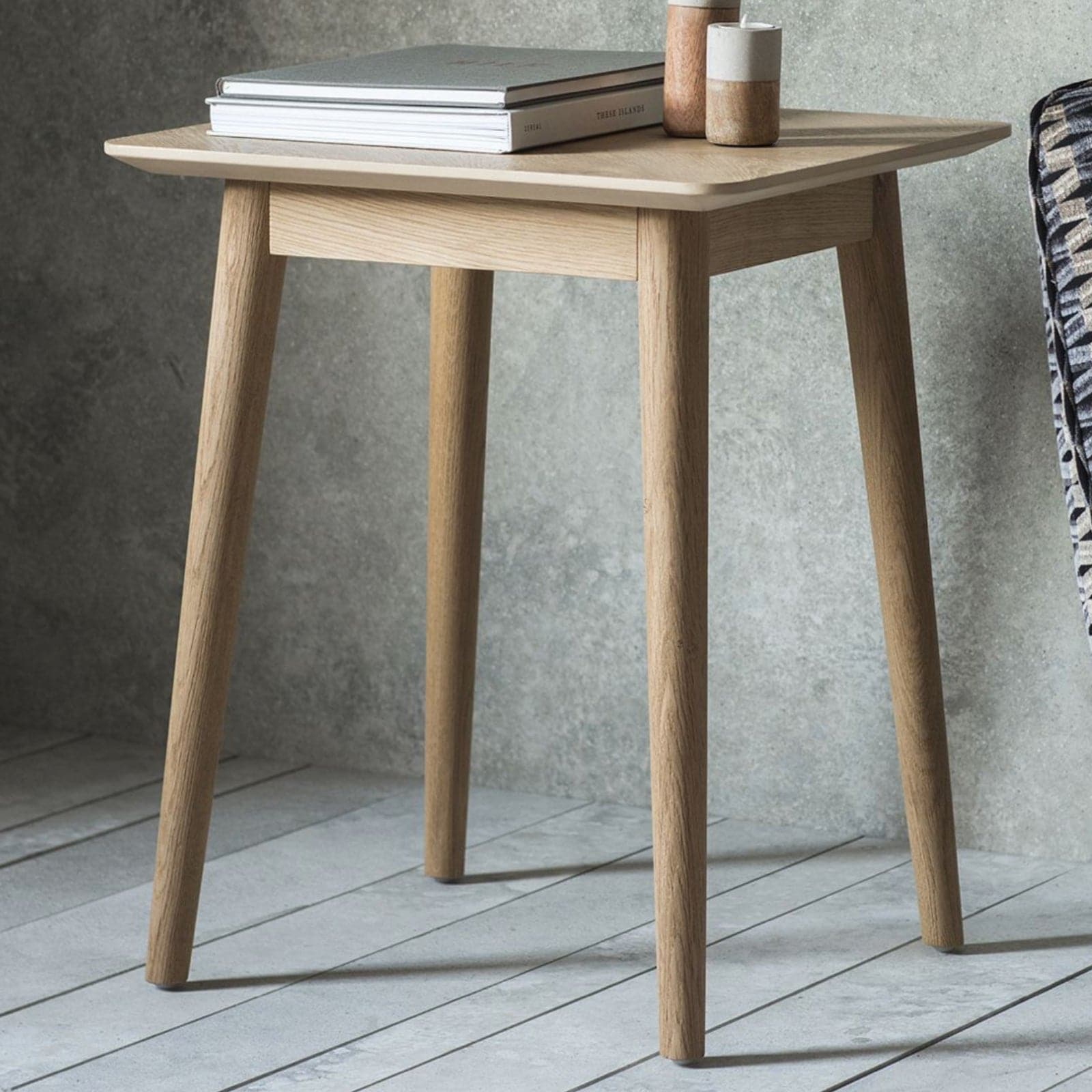 Chevron Topped Oak Square Side Table - The Farthing