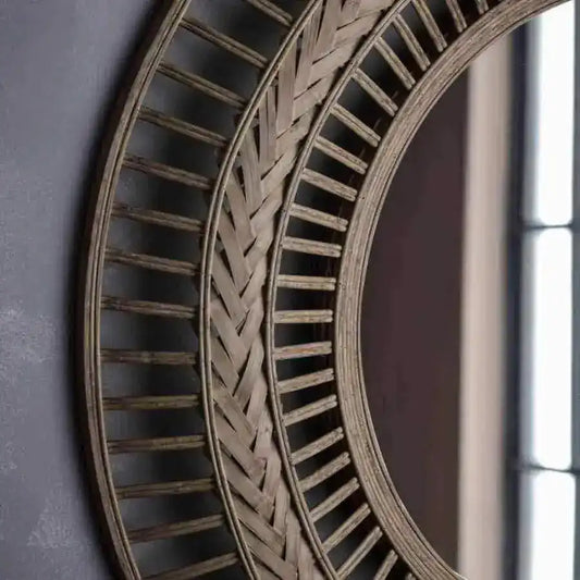 Chevron Woven Round Bamboo Wall Mirror - The Farthing