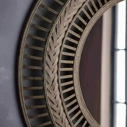 Chevron Woven Round Bamboo Wall Mirror - The Farthing