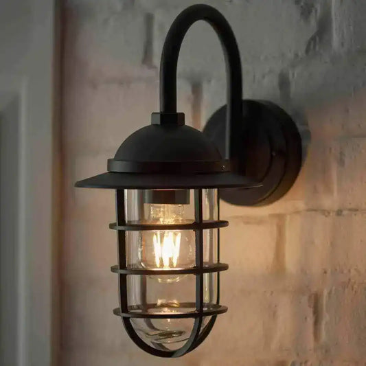 Coastal Matt Black Exterior Cage Wall Light - The Farthing