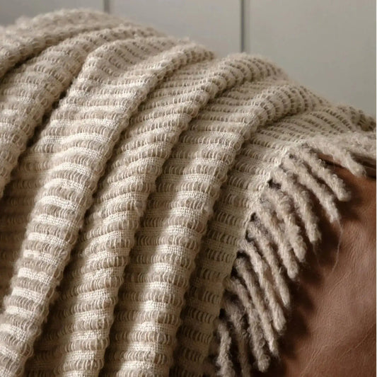 Cream Side Fringed Throw - The Farthing