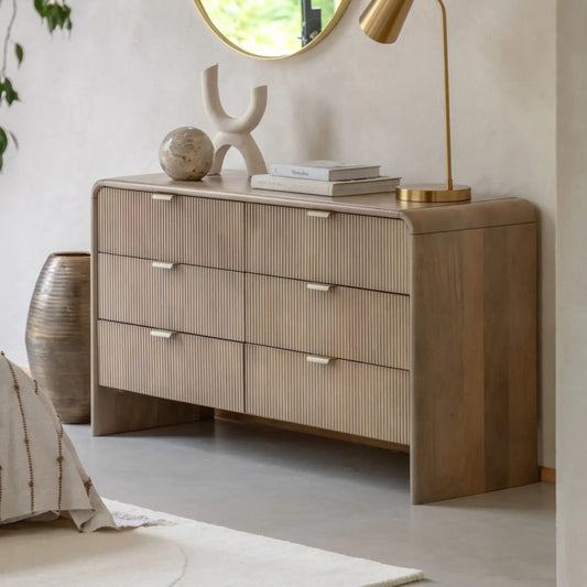 Curved Edge Mango Wood 6 Drawer Chest of Drawers - The Farthing