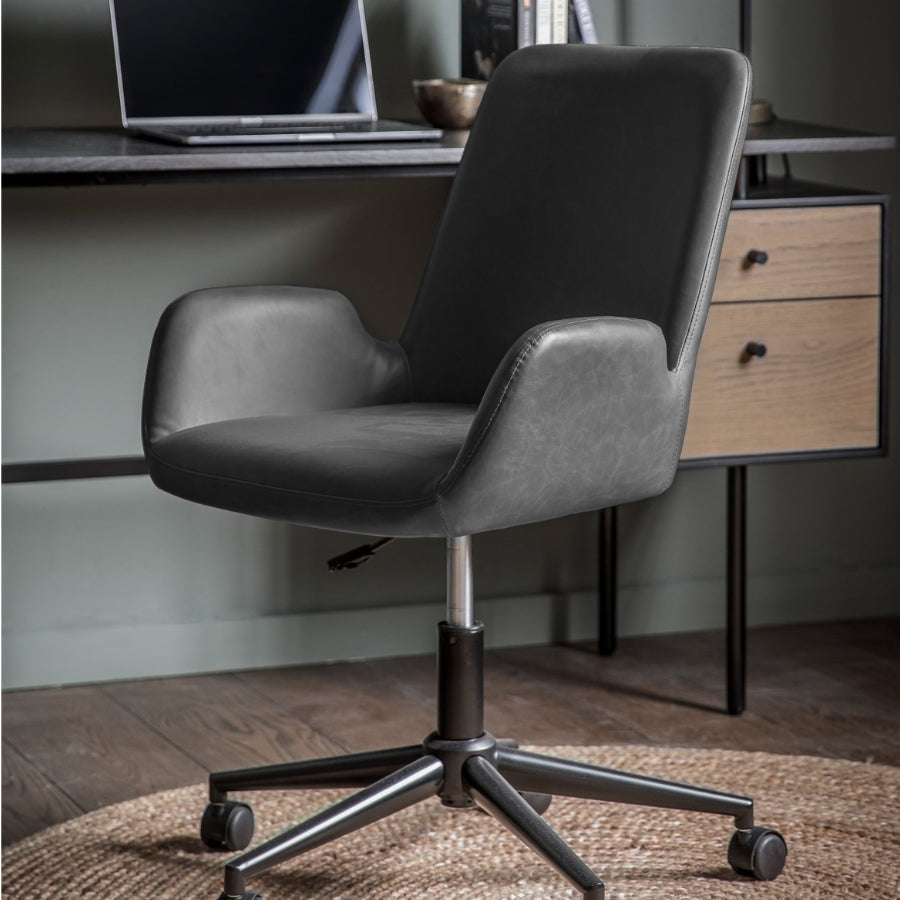 Dark Charcoal Sided Swivel Desk Chair with Height Adjustment - The Farthing