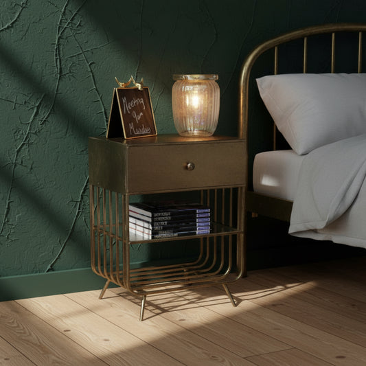 Distressed Bronzed Metal Bedside Cabinet - The Farthing