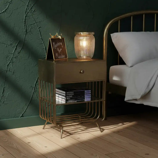 Distressed Bronzed Metal Bedside Cabinet - The Farthing