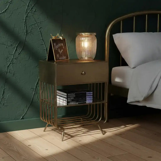 Distressed Bronzed Metal Bedside Cabinet - The Farthing