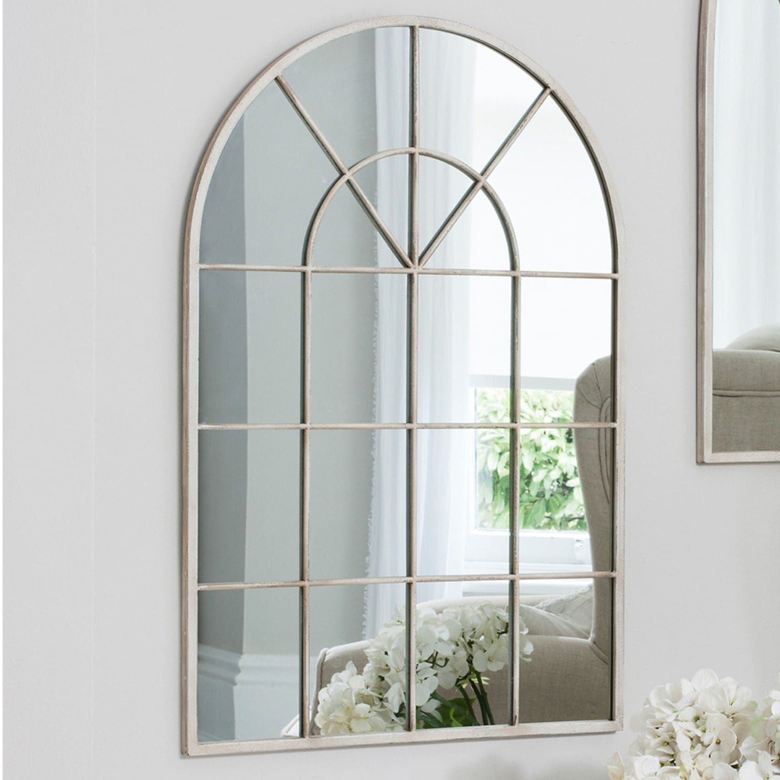 Distressed Cream Arched Top Window Mirror - The Farthing