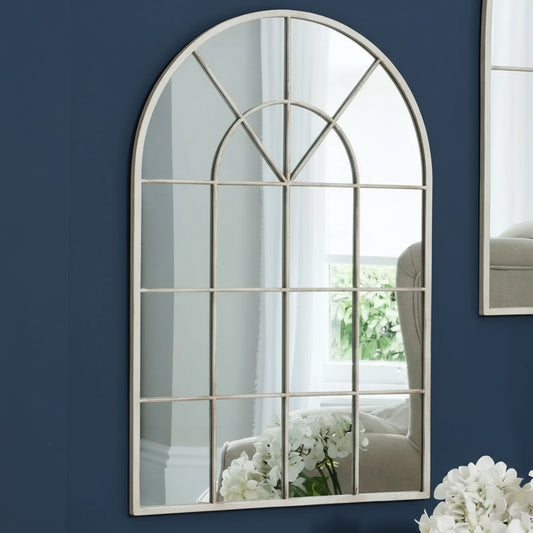 Distressed Cream Arched Top Window Mirror - The Farthing