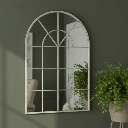 Distressed Cream Arched Top Window Mirror - The Farthing