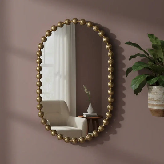 Distressed Gold Large Beaded Portrait Mirror - The Farthing