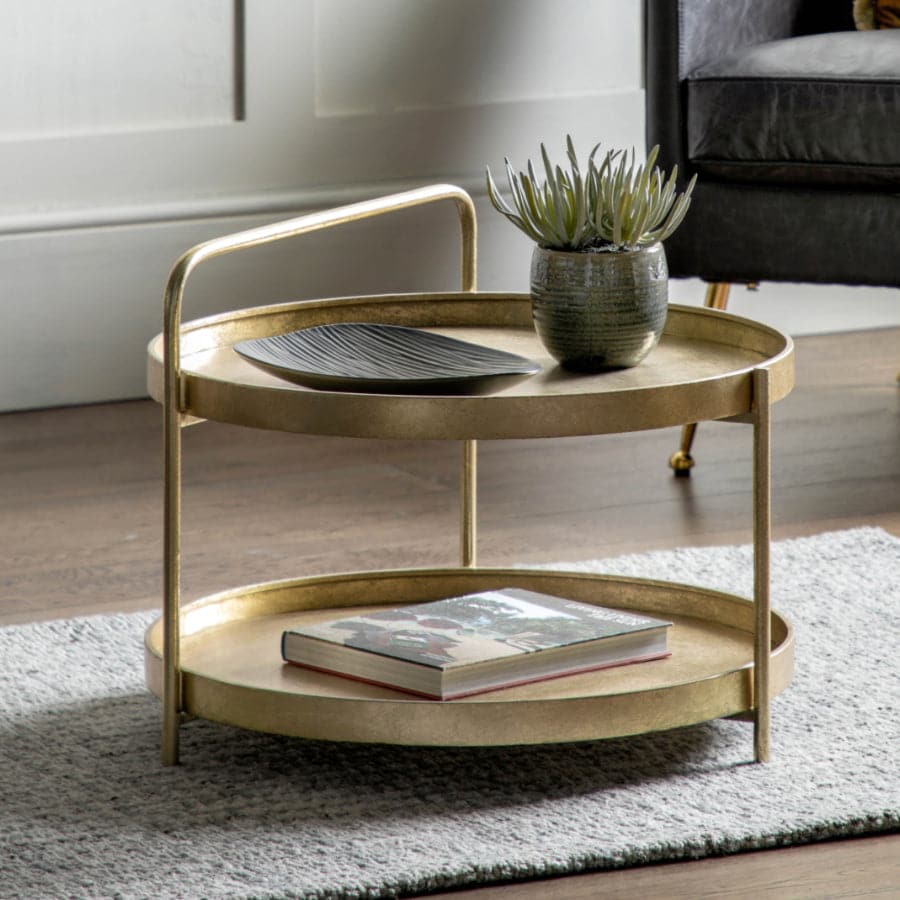 Distressed Gold Round Two Tier Coffee Table - The Farthing