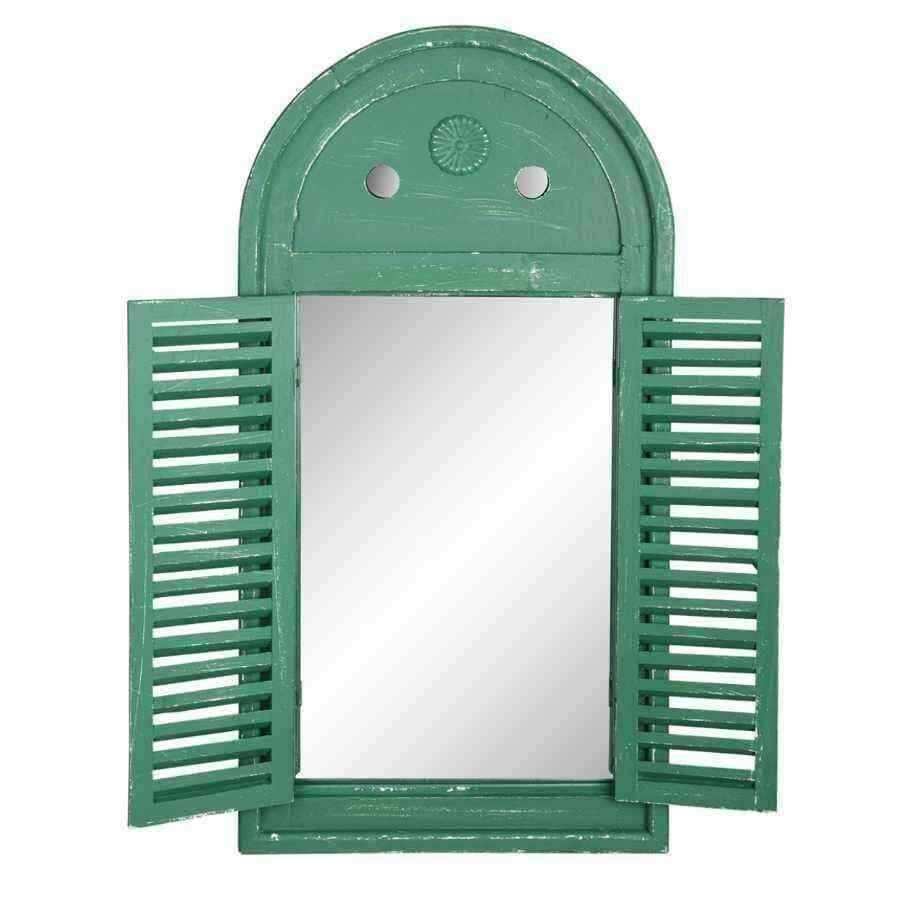 Distressed Green Wooden Outdoor Shutter Wall Mirror - The Farthing