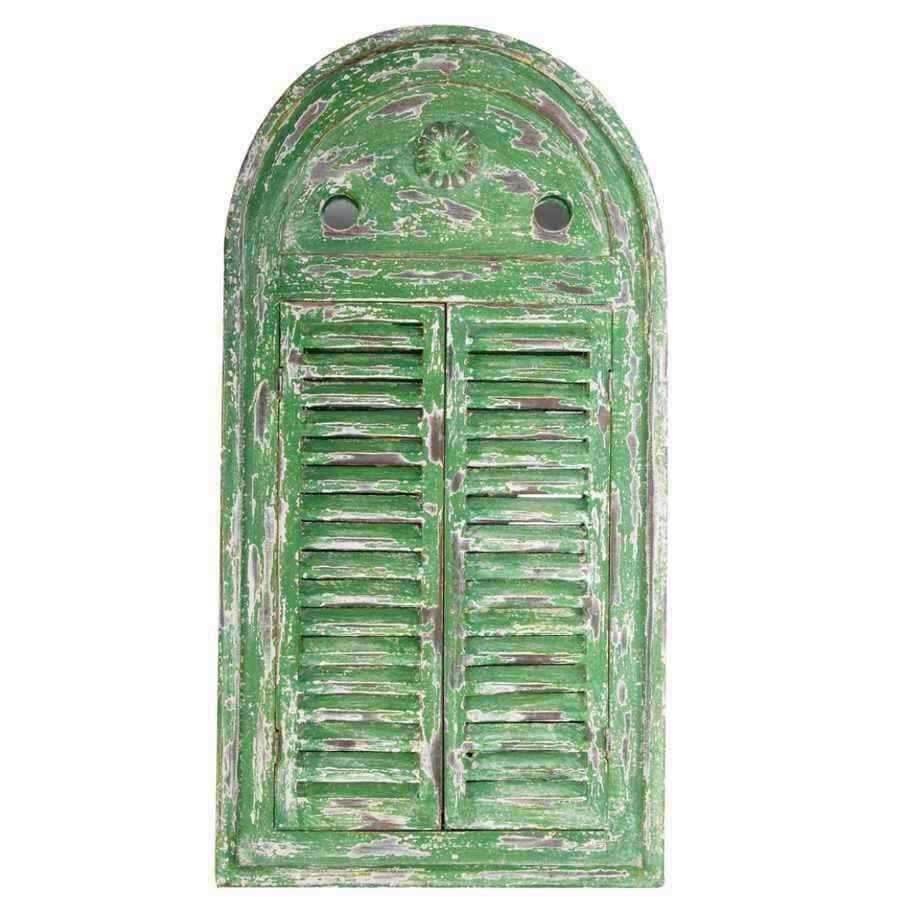 Distressed Green Wooden Outdoor Shutter Wall Mirror - The Farthing
