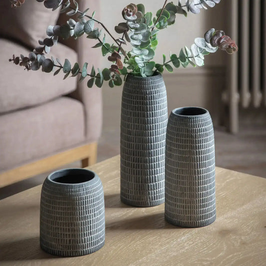 Distressed Grey Stoneware Vases Set of 3 - The Farthing