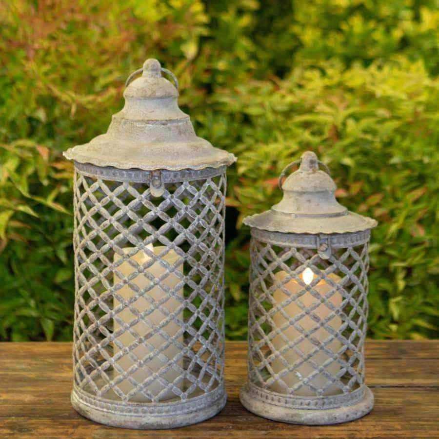 Distressed Lattice Candle Lantern set of 2 - The Farthing
