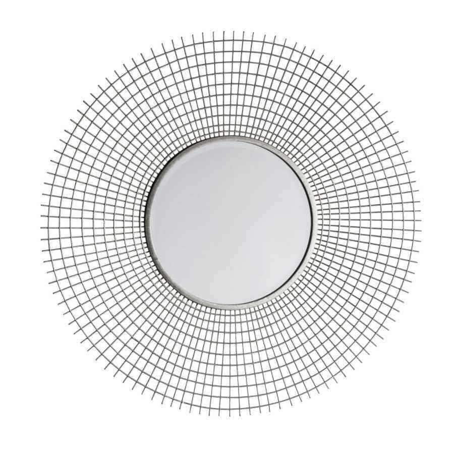 Distressed Silver Radial Wire Metal Round Mirror - The Farthing