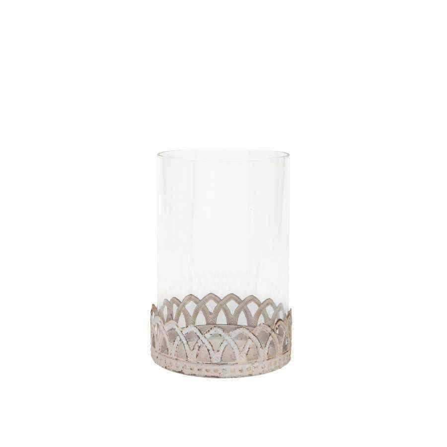Distressed White Lattice Candle Holder - The Farthing