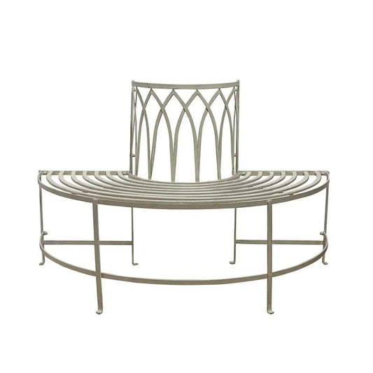 Distressed White Outdoor Semi Circle Tree Bench Seat - The Farthing