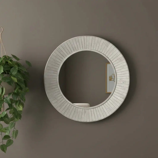 Distressed White Round Tisbury Wall Mirror - The Farthing