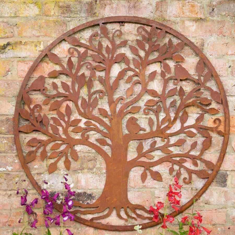 Extra Large Round Garden Tree Metal Wall Art 100cm - The Farthing