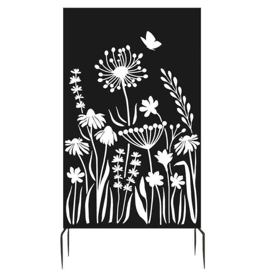 Flower Design Black Metal Privacy Garden Screen - The Farthing