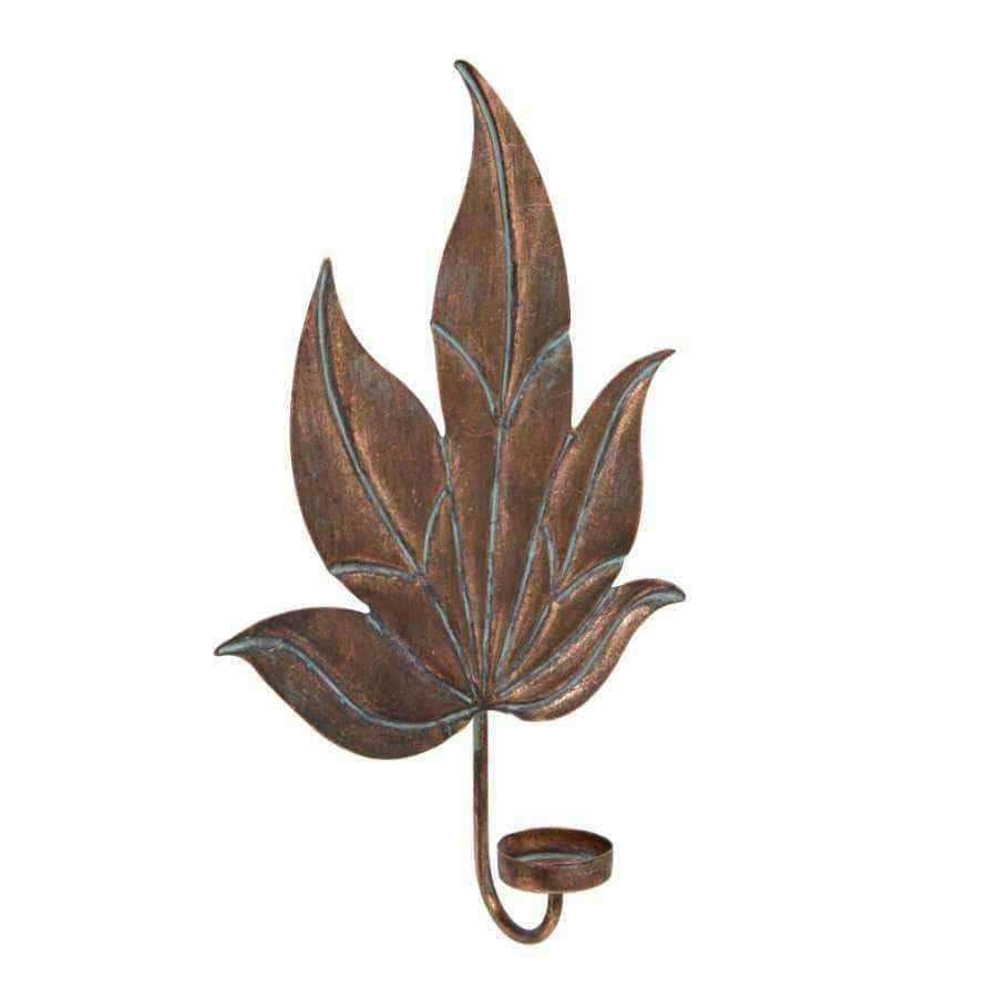 Folia Aged Metal Leaf Wall Sconce Candle Holder - The Farthing