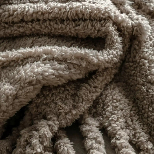 Fringed Taupe Teddy Throw - The Farthing