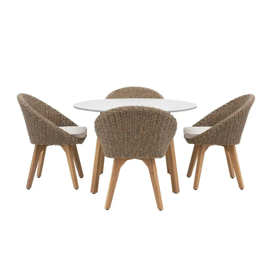 Garden Brown PE Wicker 4 Seater Round Dining Set - The Farthing
