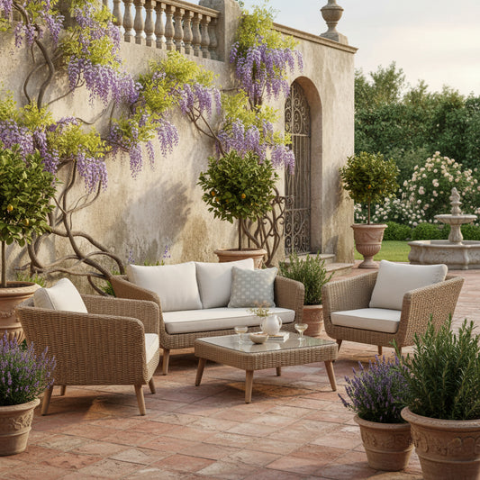 Garden Brown PE Wicker 4 Seater Sofa Set - The Farthing