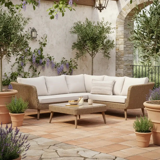 Garden Brown PE Wicker Corner Sofa Set - The Farthing