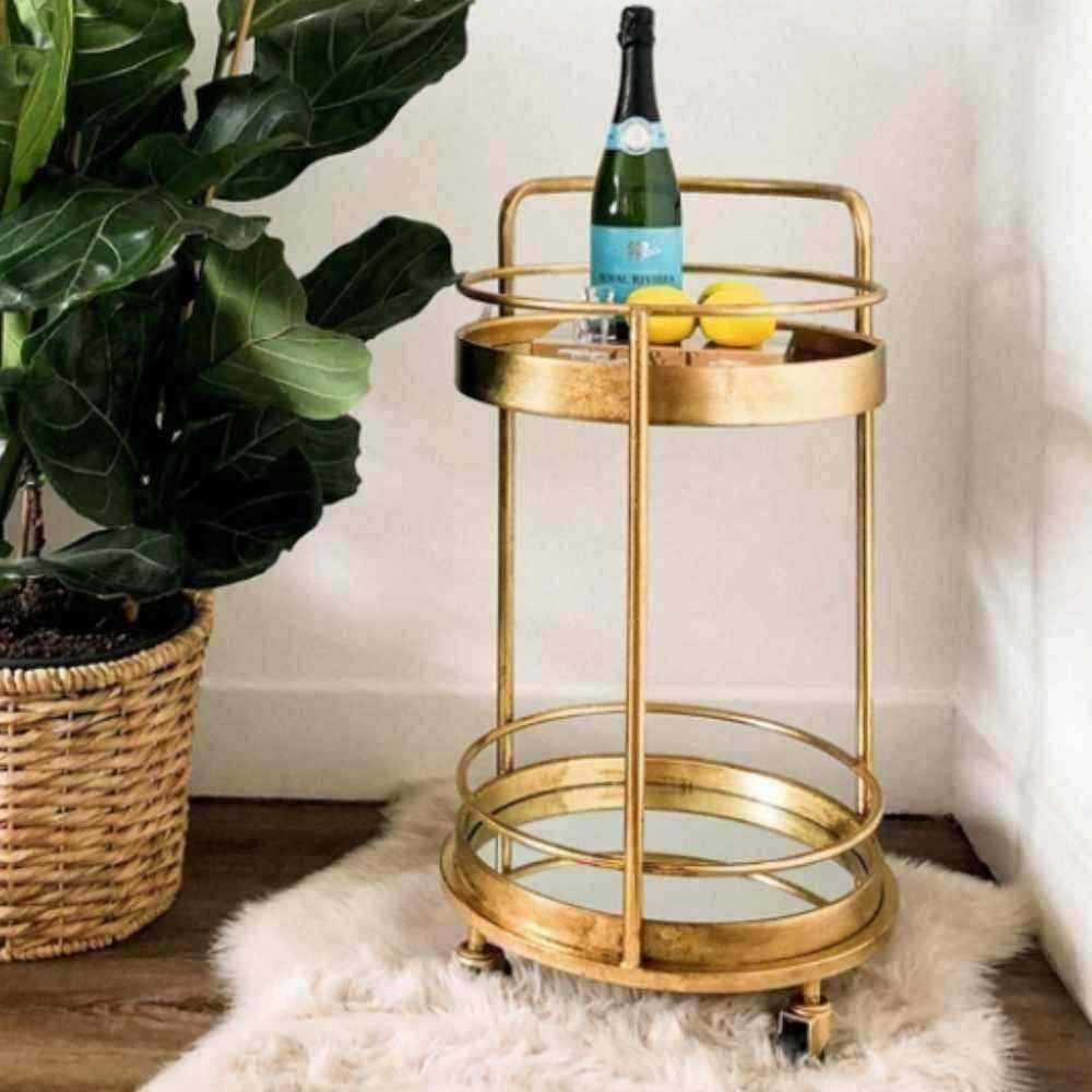 Gold Distressed Round Drinks Trolley - The Farthing