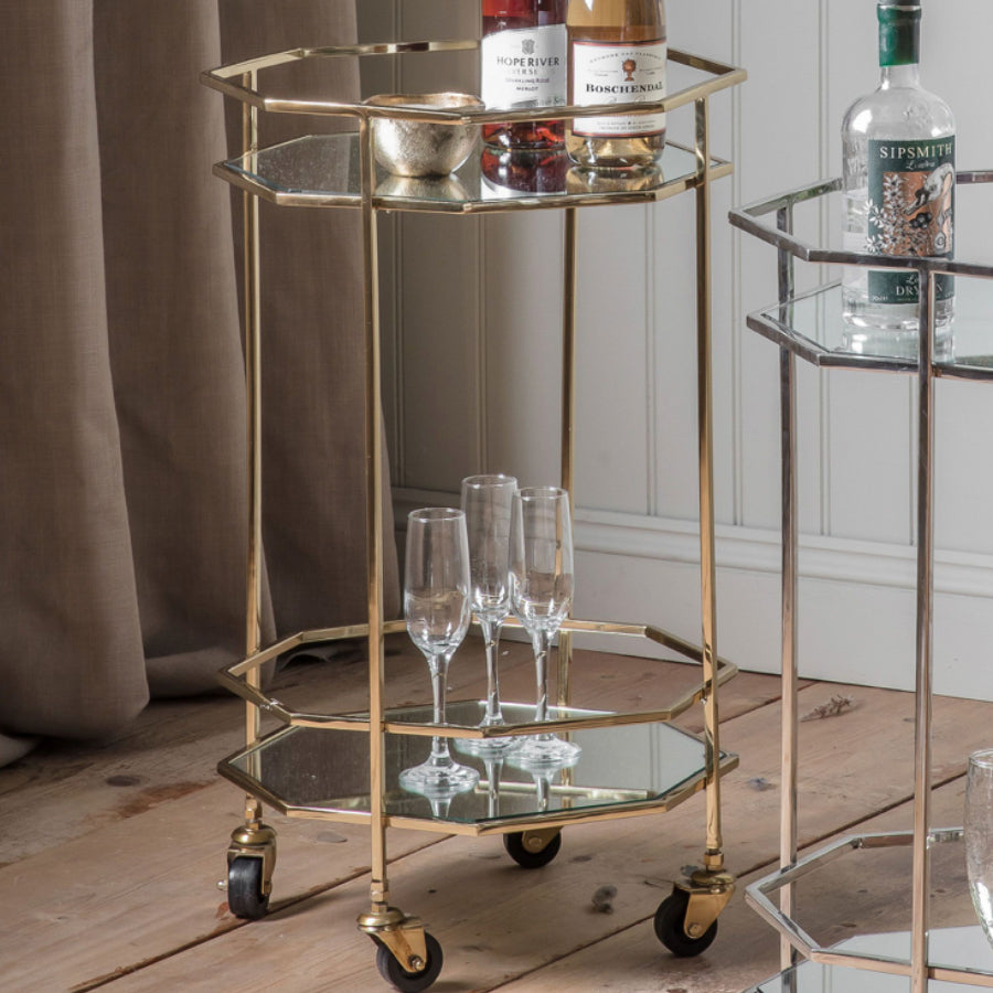 Gold Octagonal Two Tier Drinks Trolley - The Farthing