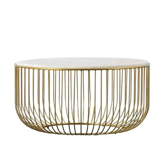 Golden Wire Base Marble Top Round Coffee Table - The Farthing