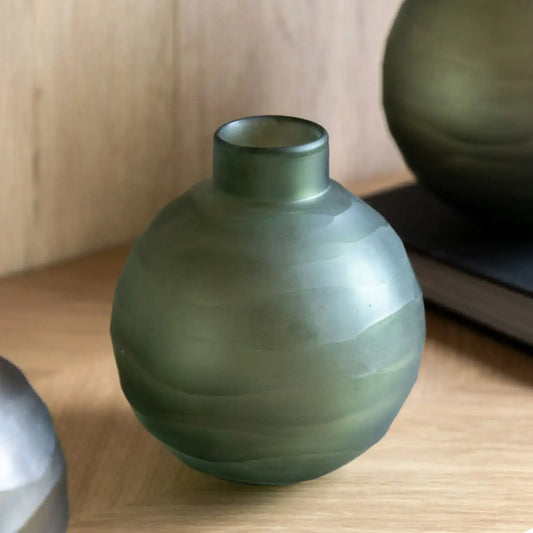 Green Bevelled Glass Round Vase - The Farthing