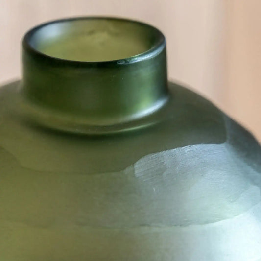 Green Bevelled Glass Round Vase - The Farthing