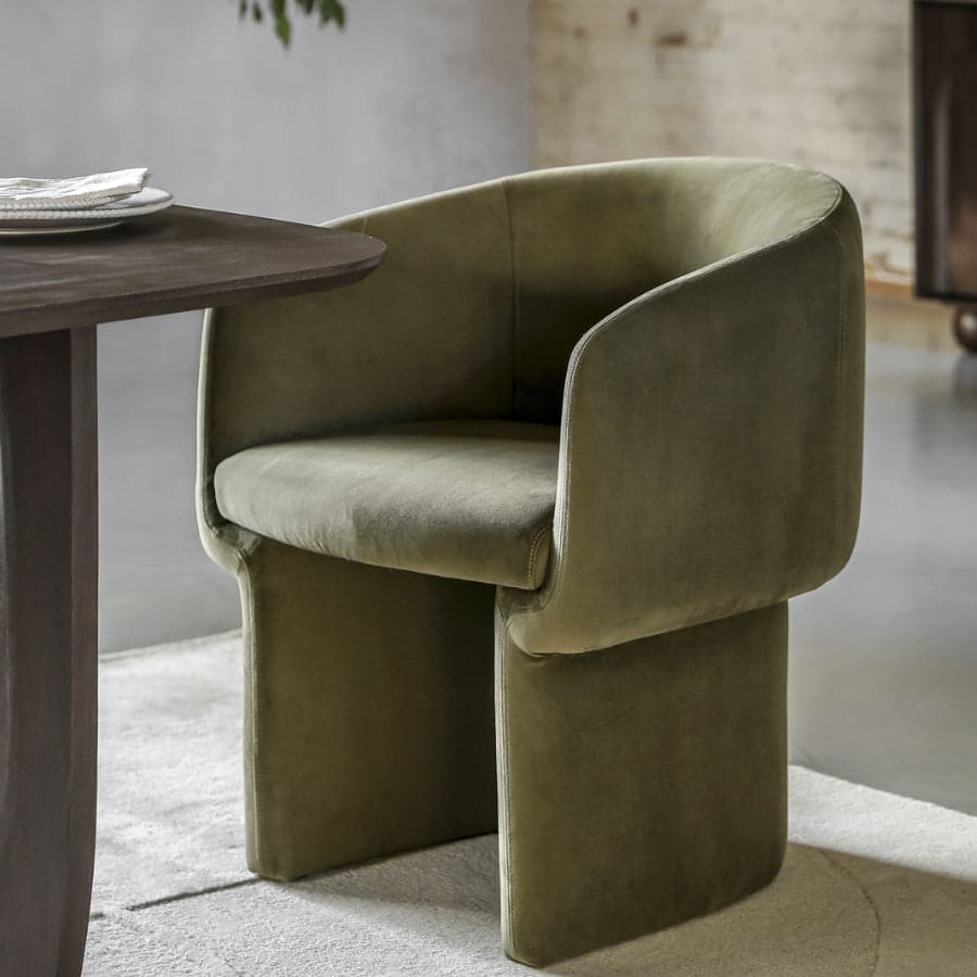 Green Fabric Curved Tub Dining Chairs - The Farthing