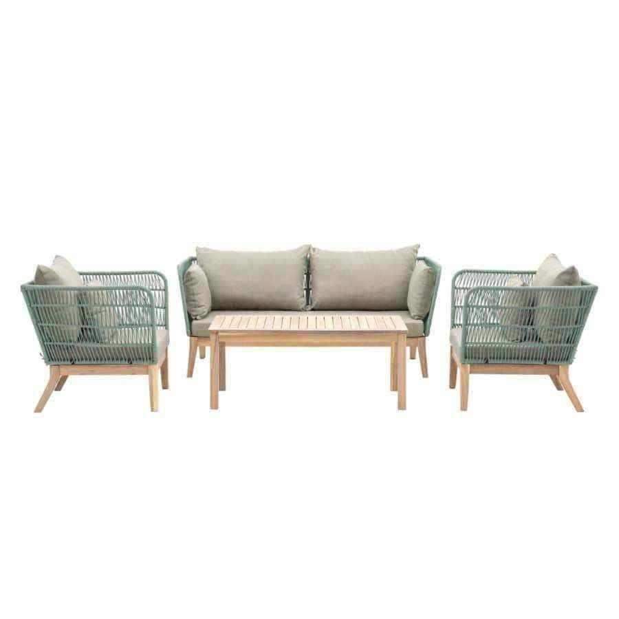 Green Rope and Wood Outdoor Lounge Sofa Set - The Farthing