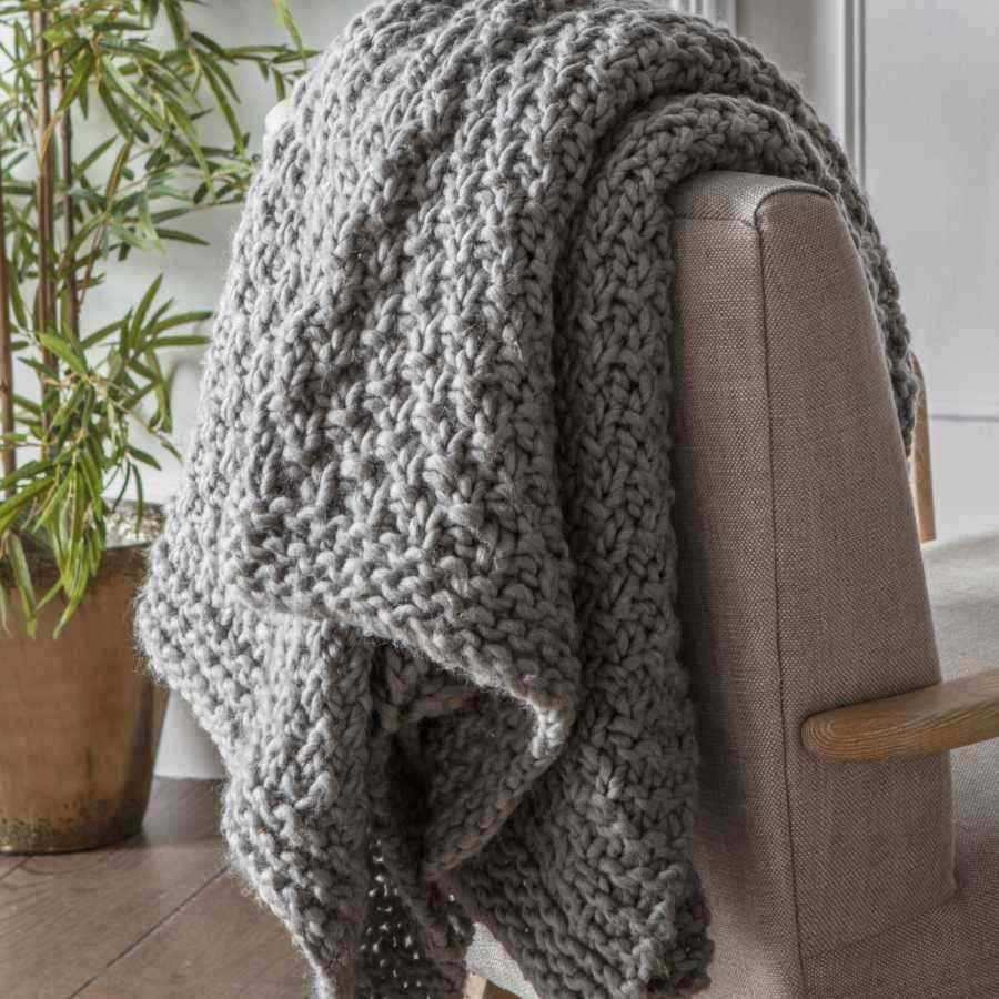 Grey Chunky Knitted Moss Stitched Throw - The Farthing