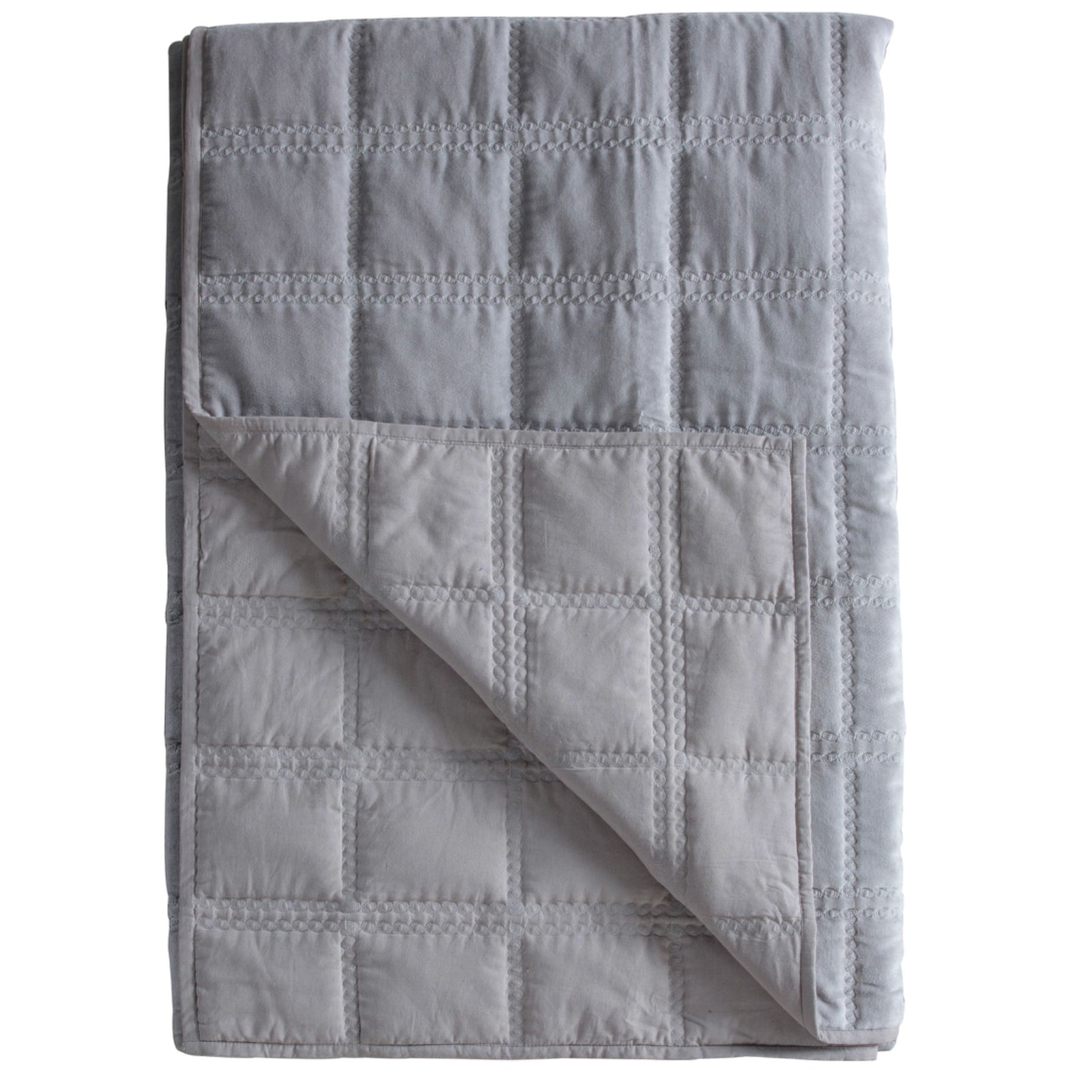 Grey Quilted Cotton Bedspread - The Farthing