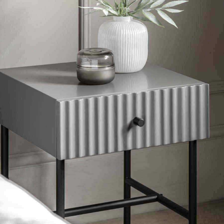 Grey Scalloped Front Side Table with Single Drawer - The Farthing