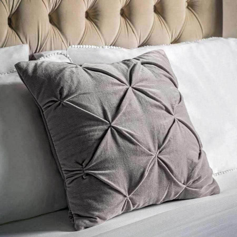 Grey Velvet Pin-Tucked Cushion - The Farthing