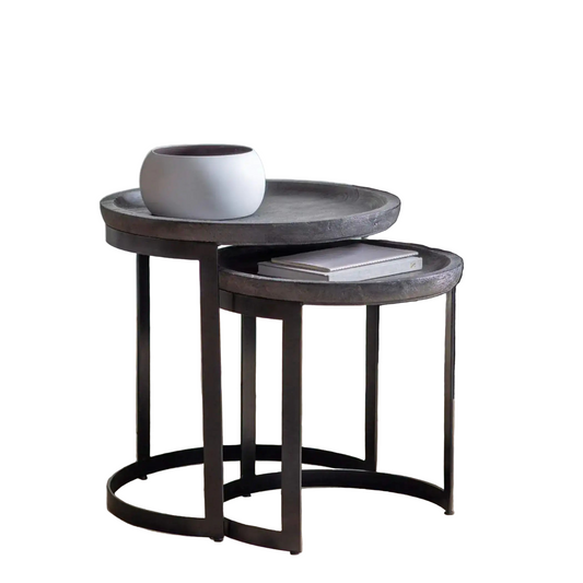 Grey Wash Mango Wood & Iron Nestling Table Set 5