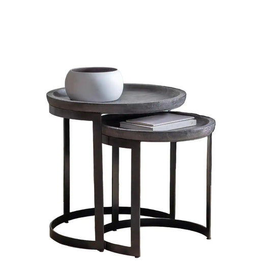 Grey Wash Mango Wood & Iron Nestling Table Set 5