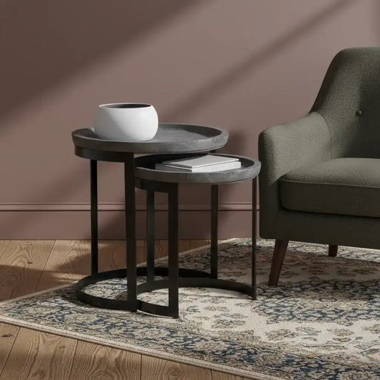 Grey Wash Mango Wood & Iron Nestling Table Set