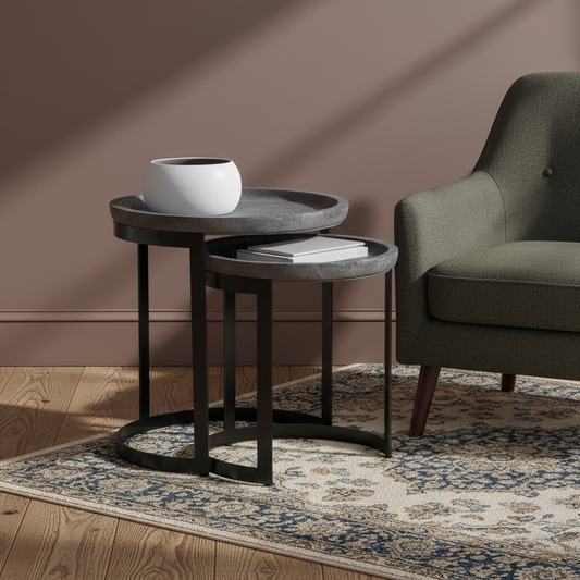 Grey Wash Mango Wood & Iron Nestling Table Set