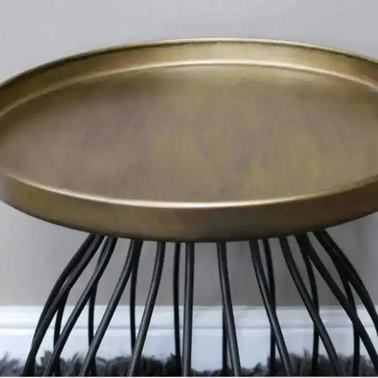 Industrial Cage Base Round Gold Topped Side Table - The Farthing