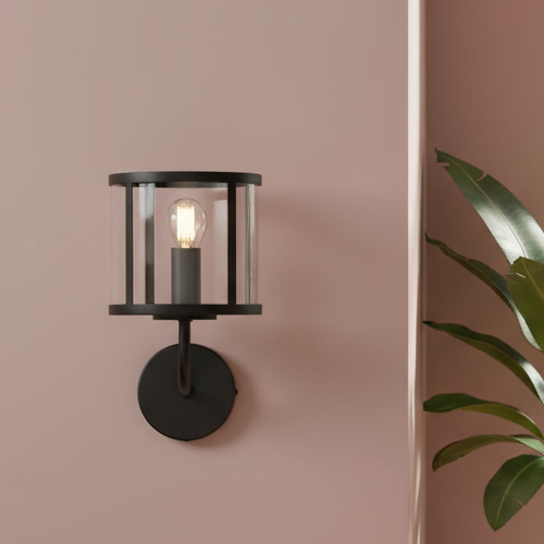 Industrial Matt Black & Glass Cylinder Wall Light