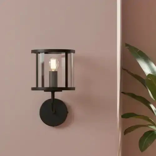 Industrial Matt Black & Glass Cylinder Wall Light
