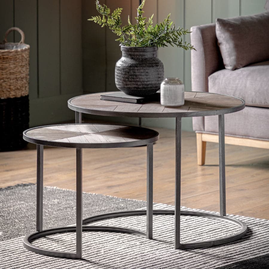 Industrial Metal & Weathered Timber Nestling Coffee Table Set - The Farthing